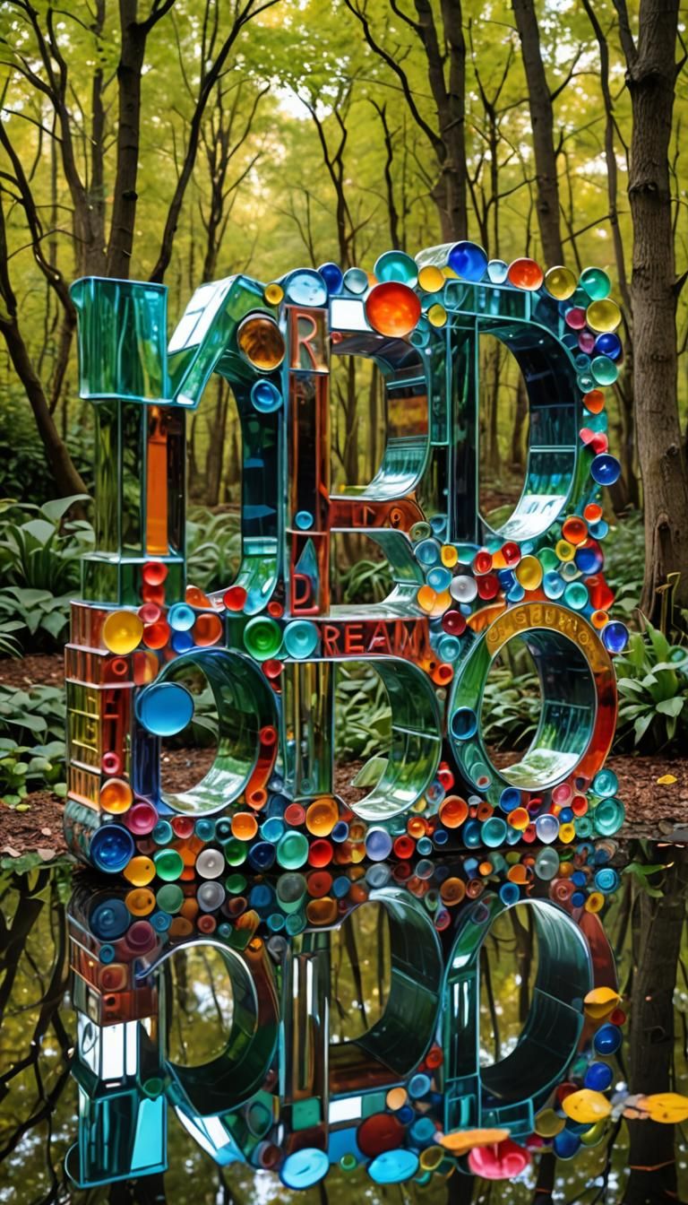 Surreal Glass and Mirror Dream Word Sculpture
