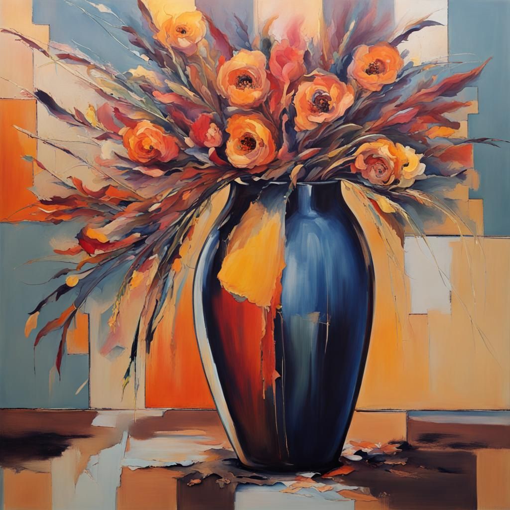 Abstract Vase Bursting into Flowers with Fine Details