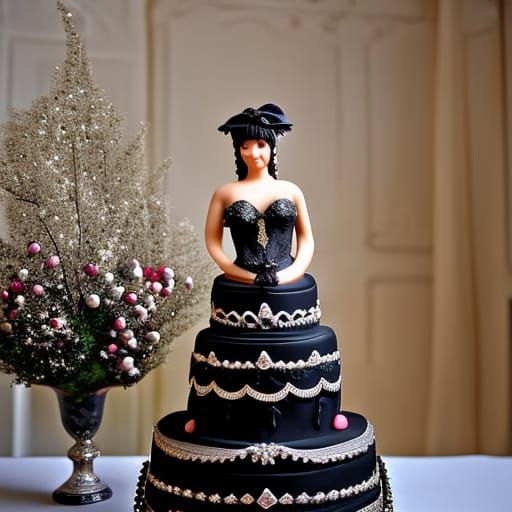 Black Victorian Wedding Cake with Dark Bride
