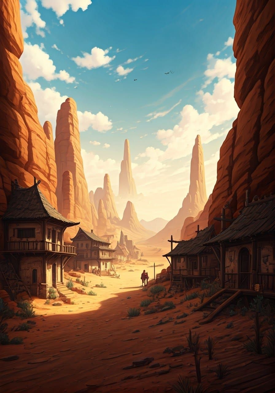 Whimsical Desert Village in Windswept Canyon