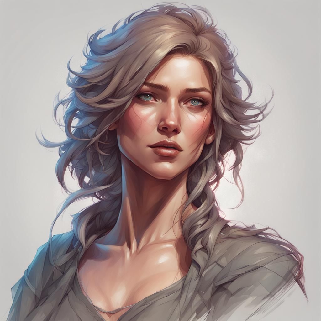 Detailed Pencil Sketch: Female Character Concept