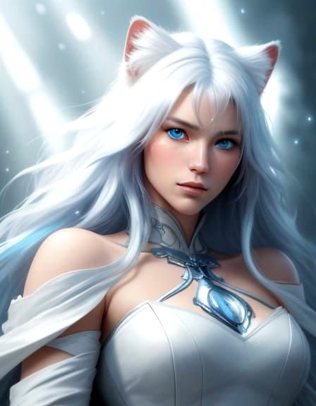 Elegant White Angora Cat Portrait in 8K