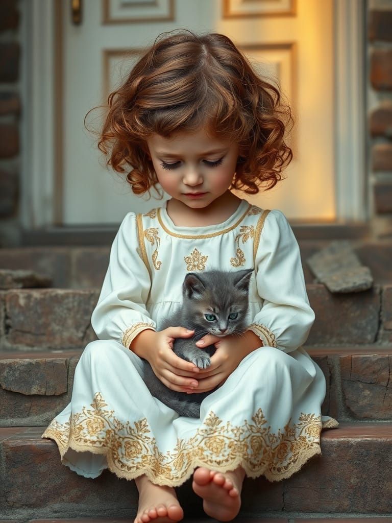 A Young Girl's Sorrowful Moment Captured in Hyper-Detailed A...