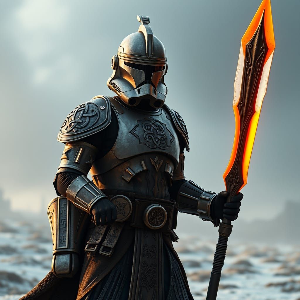 Celtic Clone Trooper on Windswept Battlefield