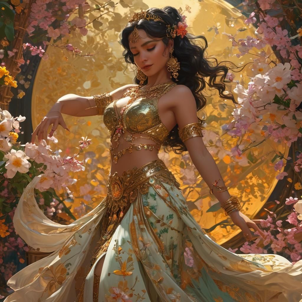 Belly Dancer in Spring Flower Dress