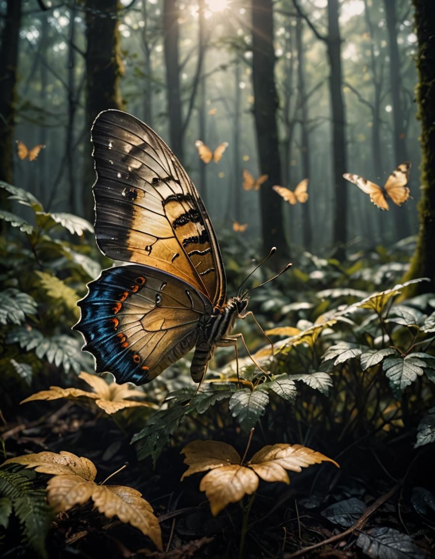 Ixionidae Butterfly in Misty Forest, Cinematic HDR