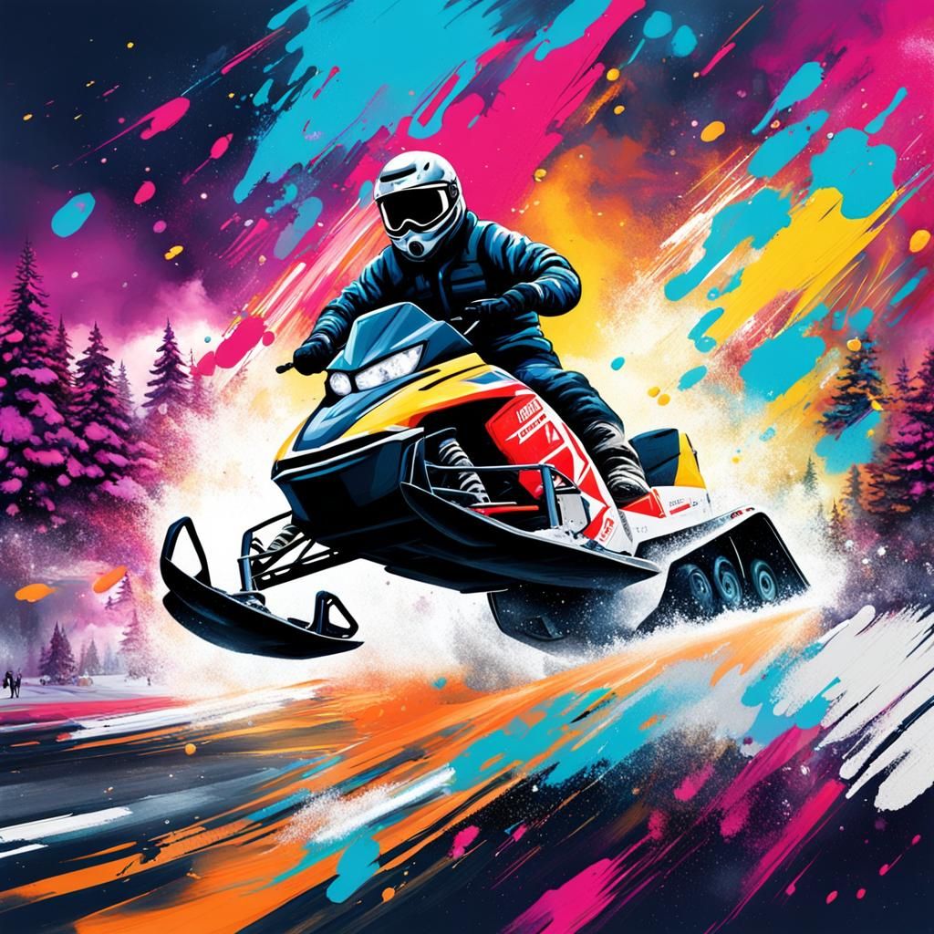 Snowmobile Stadium Jump in Graffiti Art Style