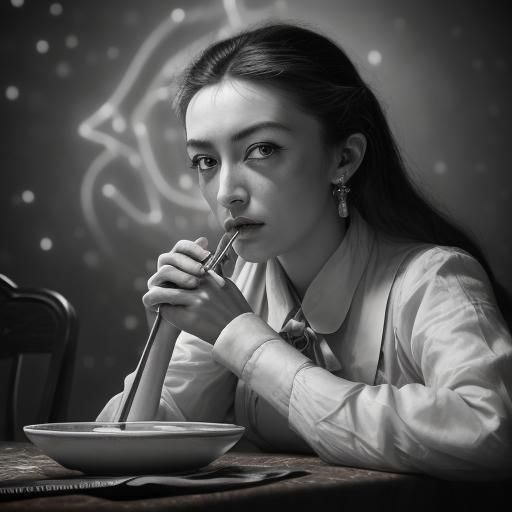 Candlelit Restaurant Scene with Neon Background in Surreal S...