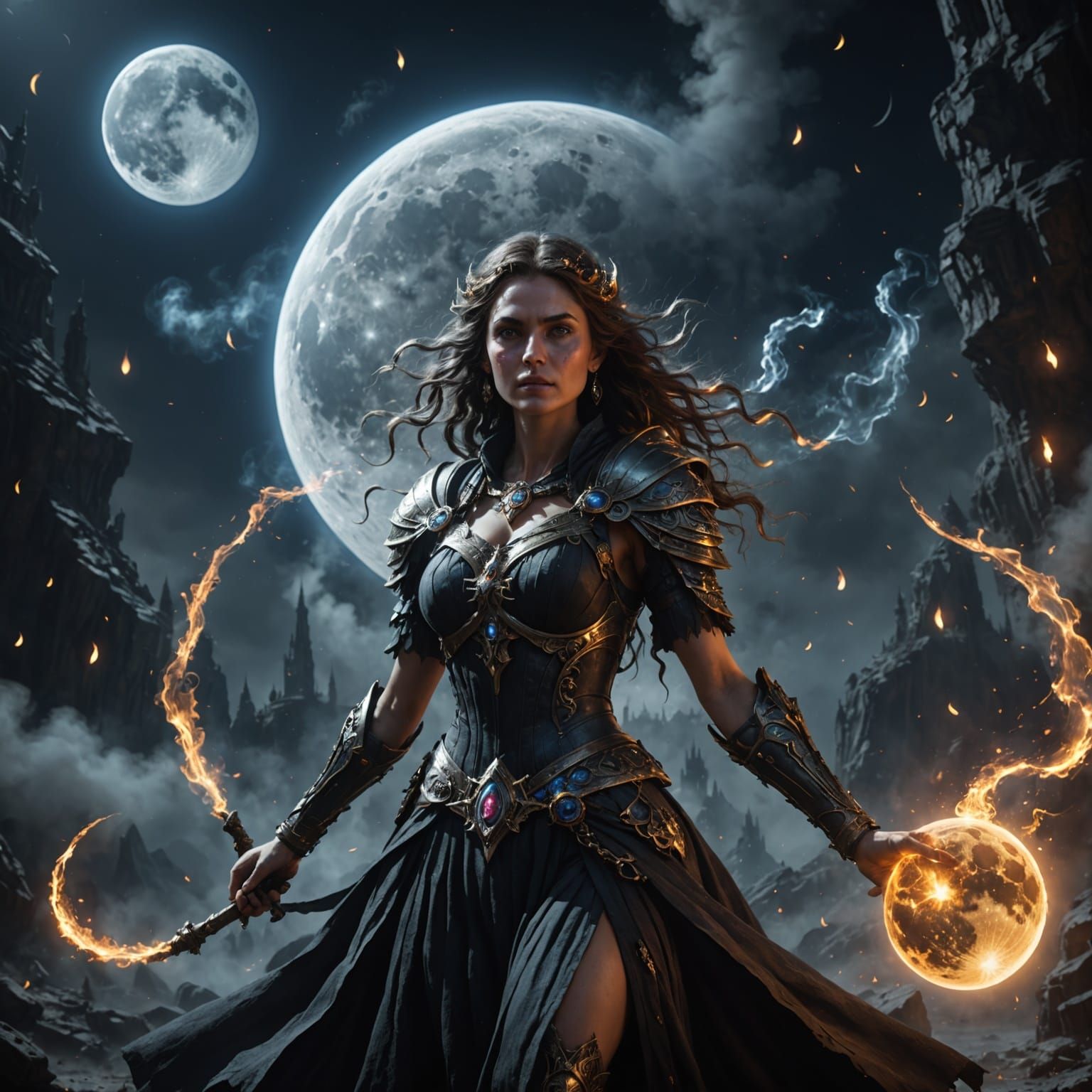 Ethereal Moon Witch in Detailed Matte Painting