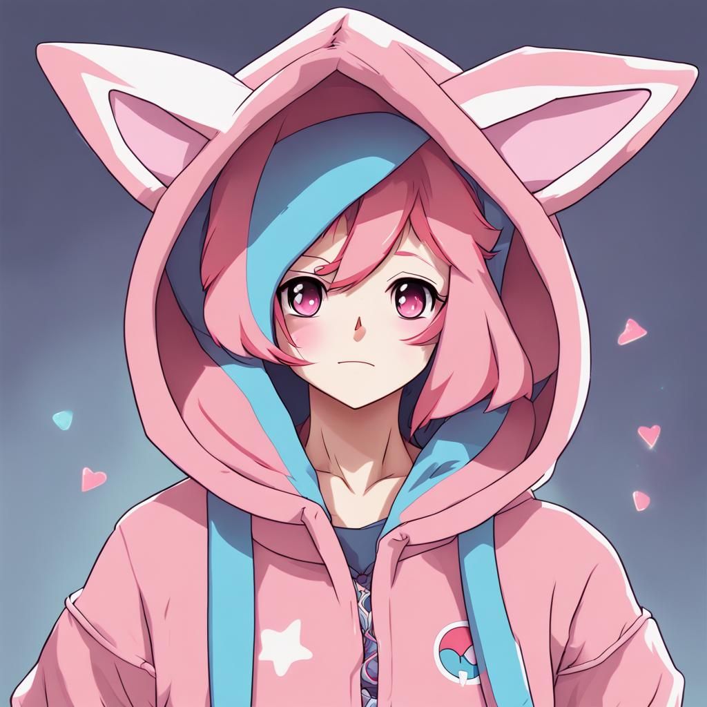 Anime Girl in Sylveon Hoodie Illustration