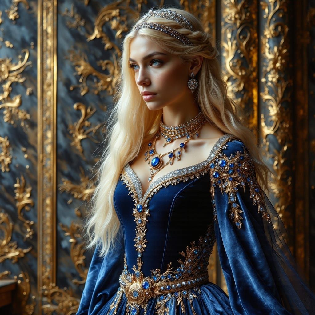 Medieval Woman in Lavish Castle Chamber