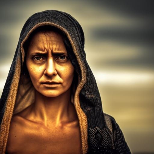 Woman's Emotional Plea in Hyperrealistic Detail