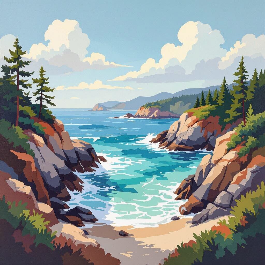 Acrylic Seascape Painting of Rugged Coastline