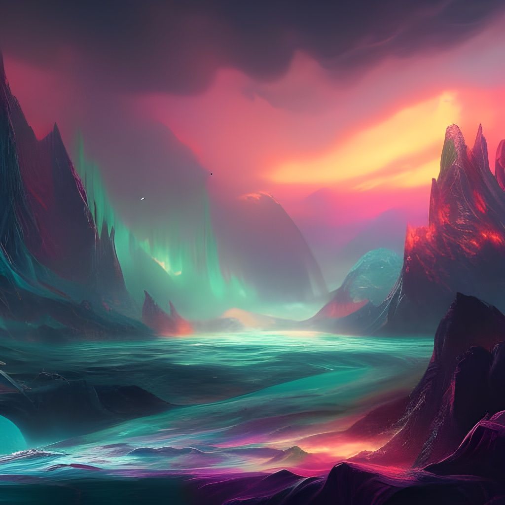 Viking Drakkar Under Aurora Borealis: Digital Painting