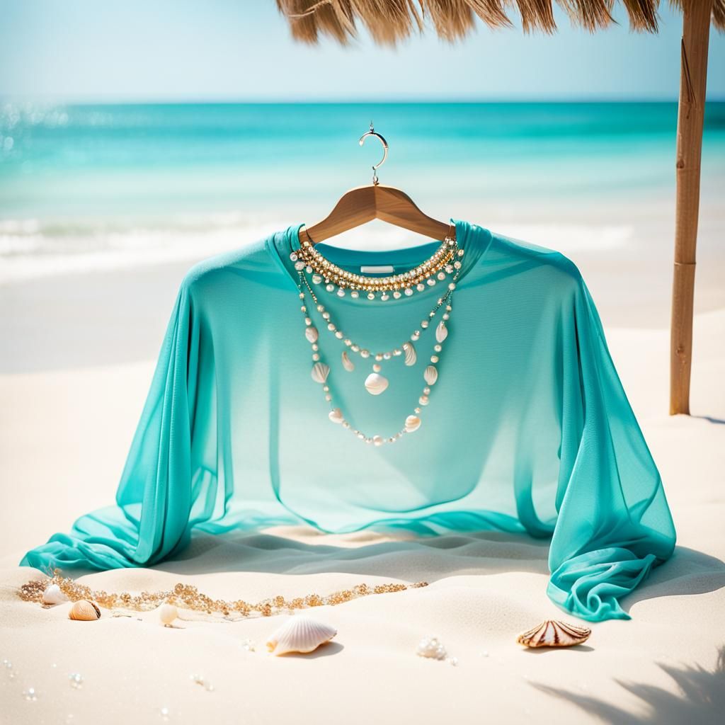 Moschino T-Shirt on a Glittering Beach, Fashion Photography