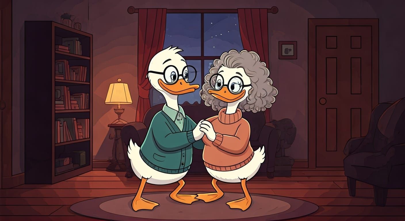 Elderly Drake and Duck Cartoon Slow Dancing