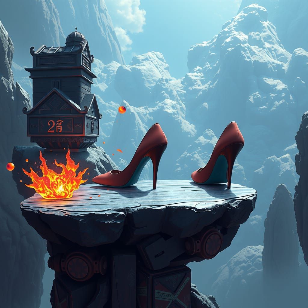 platform high 7 inch  heels detailed matte painting, deep co...