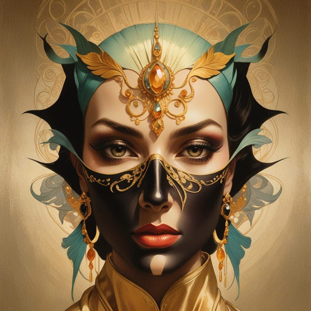 Elegant Woman in Luxurious Velvet Setting, Inspired by Jugen...