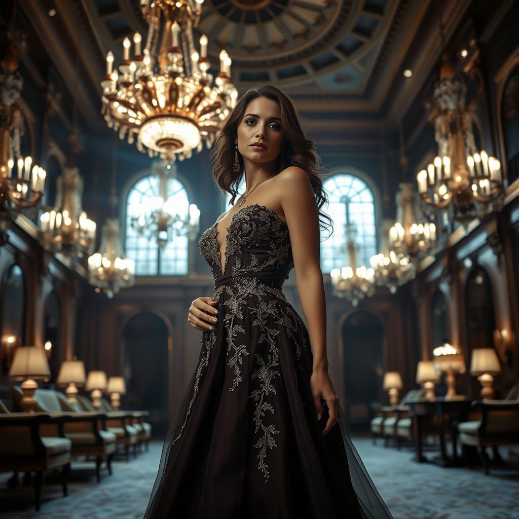 Elegance in Hyperrealistic Ballroom Setting