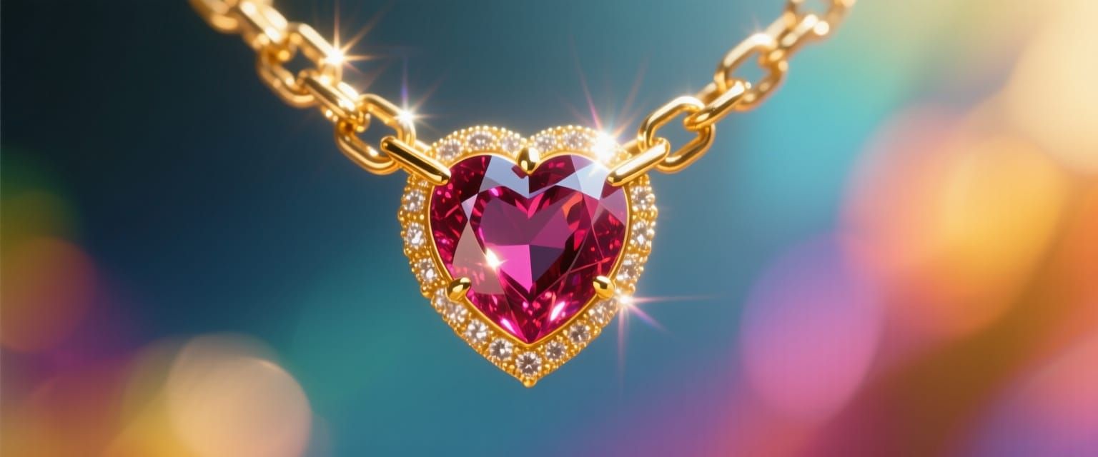 Heart Shaped Ruby Necklace Sparkling in Sunlight