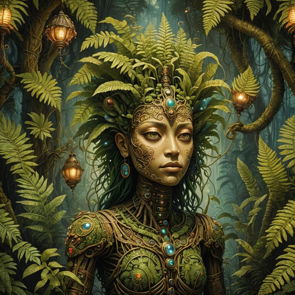 Mayan Golem Merges with Biomechanical Fern, Naoto Hattori St...