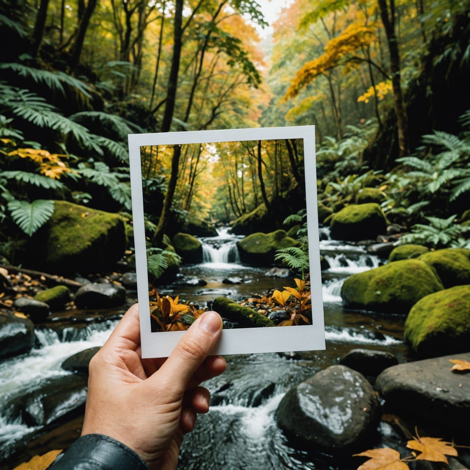 Rainforest Reflection in a Polaroid Photograph