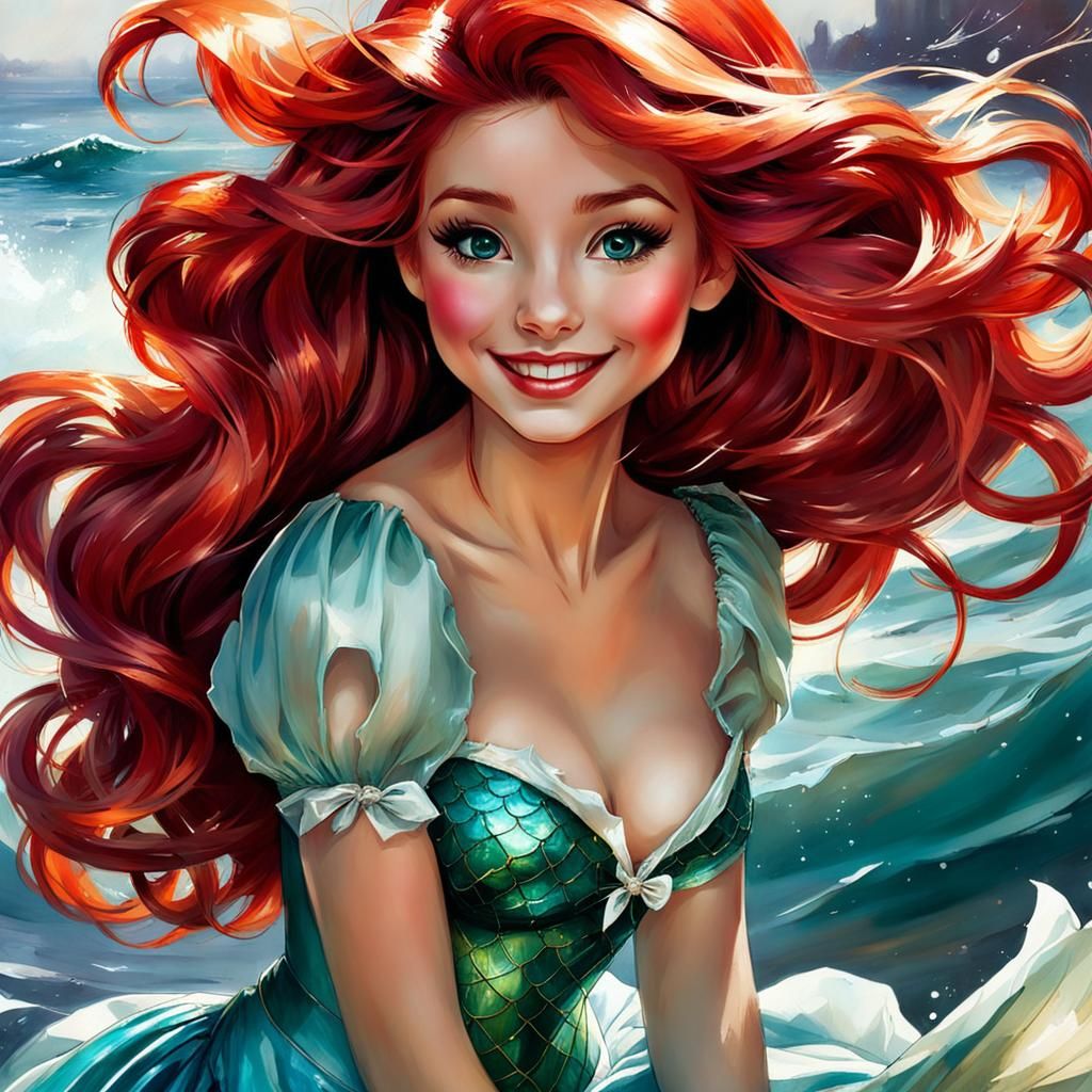 Cute young Ariel oil painting
