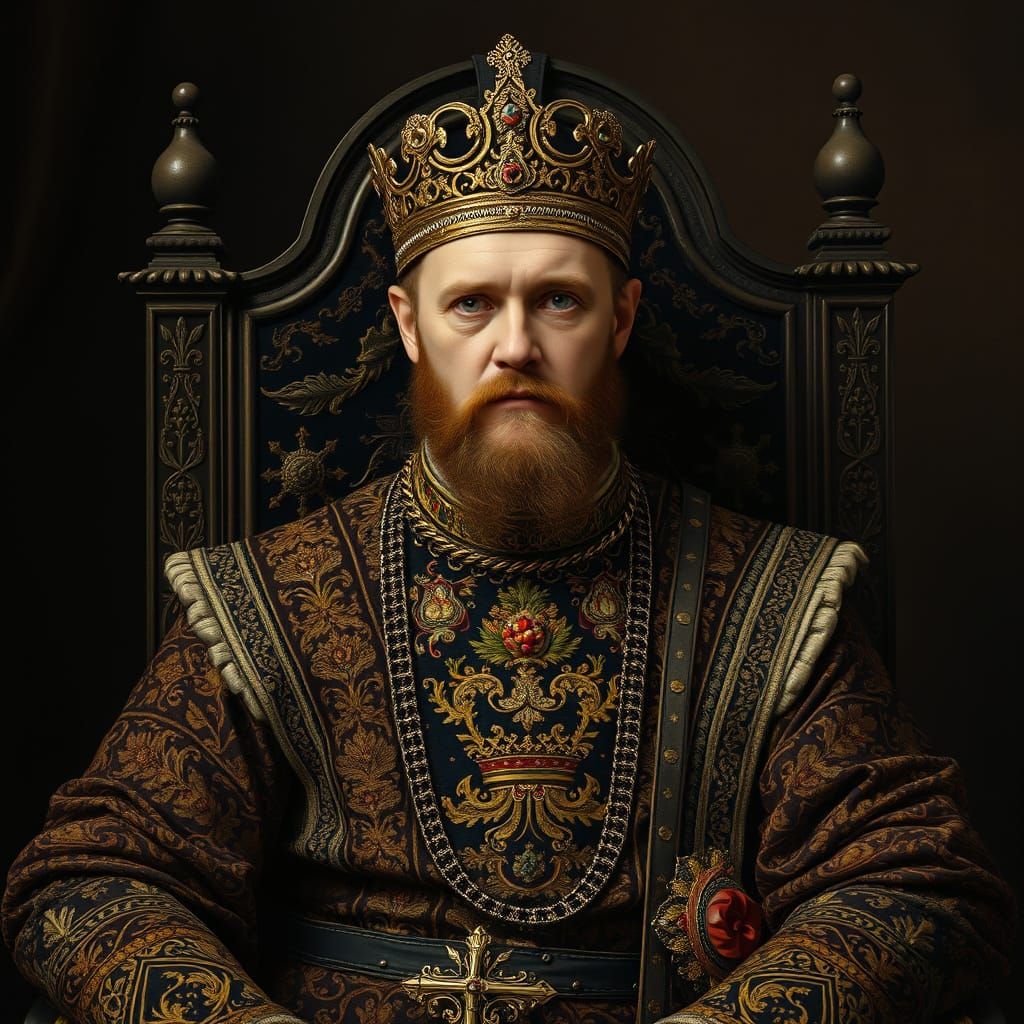 Tsar Ivan Groznuy in Ornate 16th-Century Russian Attire