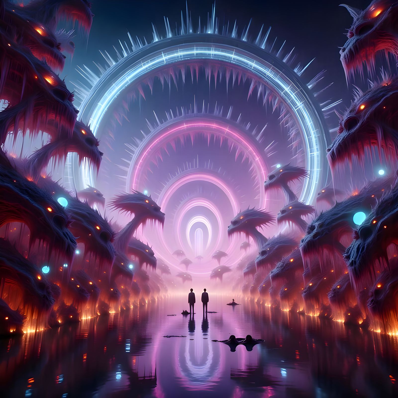 Giant Cosmic Creatures in a Matrix of Glowing Crystals