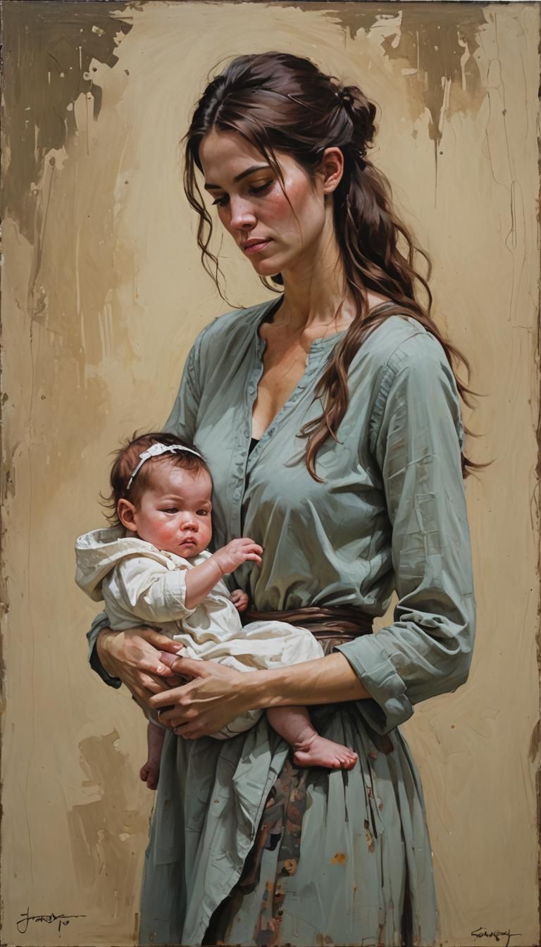 Mother and Child: Oil Painting in Gurney Style