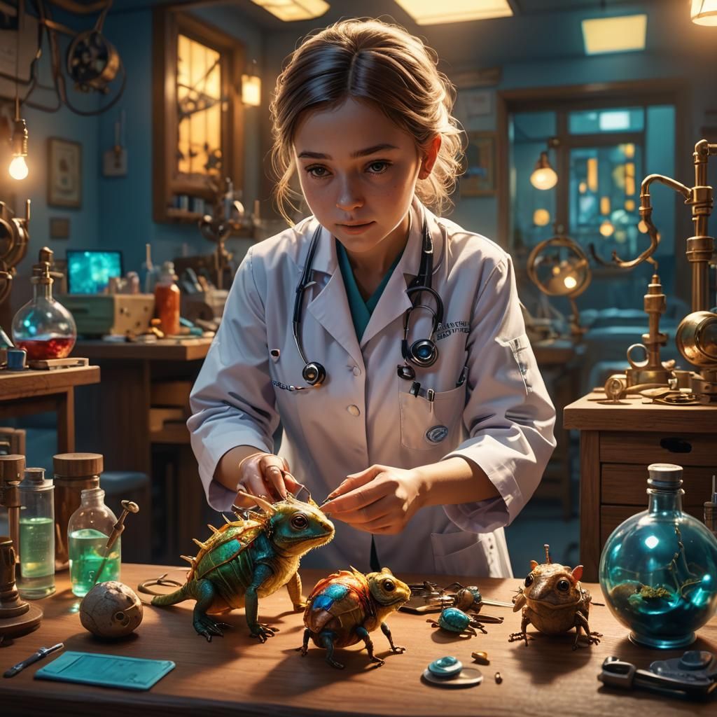 Baby Doctor Examines Creature: Fantasy Concept Art