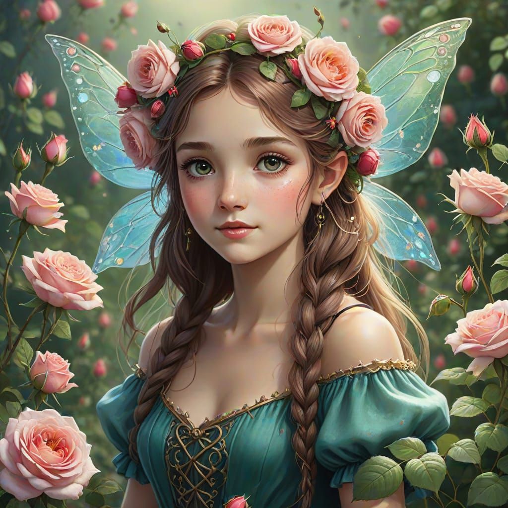 A Fairy Amongst Vibrant Roses in Whimsical Art