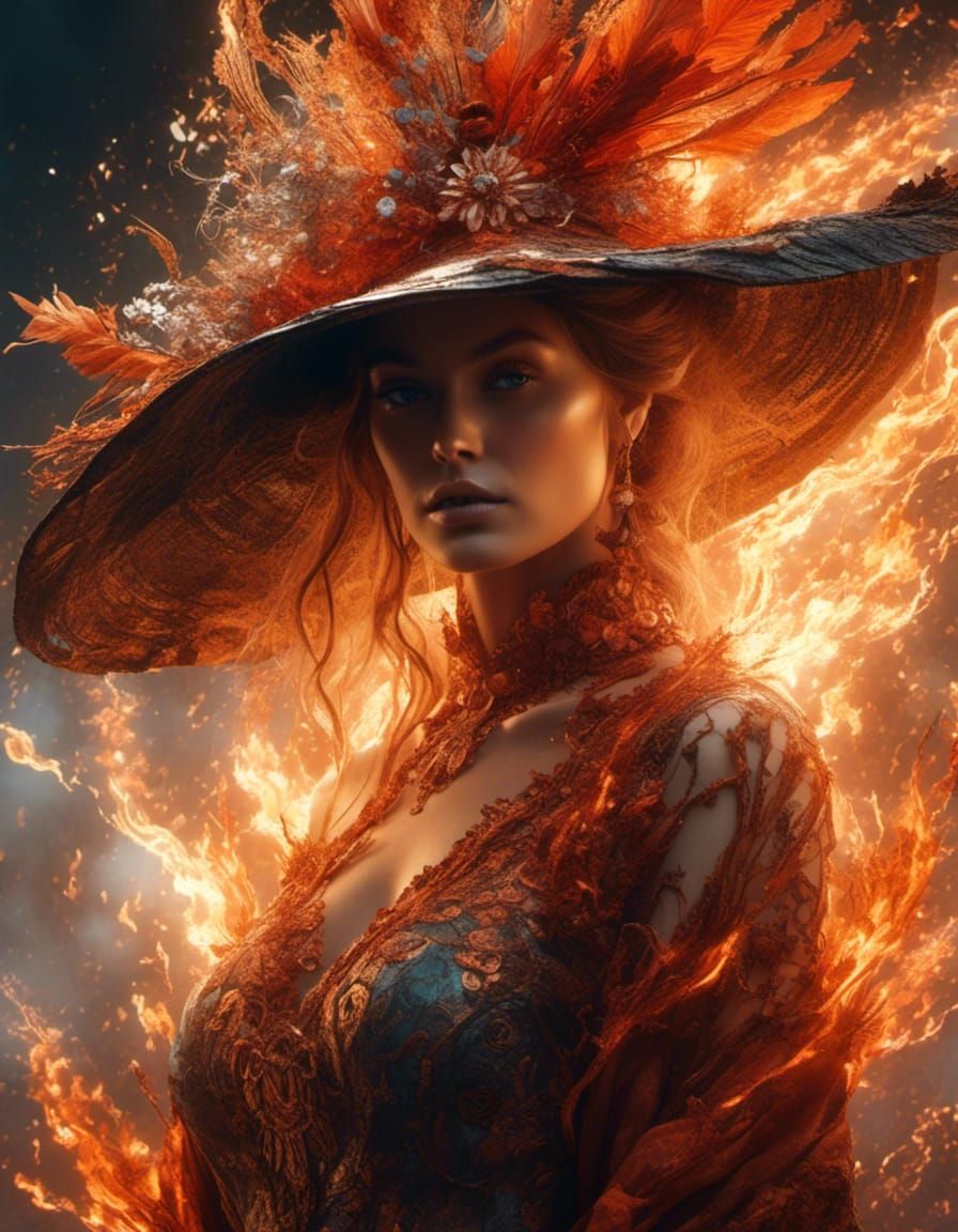 Fiery Elemental Witch Ablaze with Molten Hues