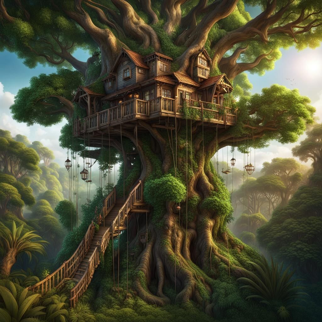Jungle Treehouse Fantasy Concept Art