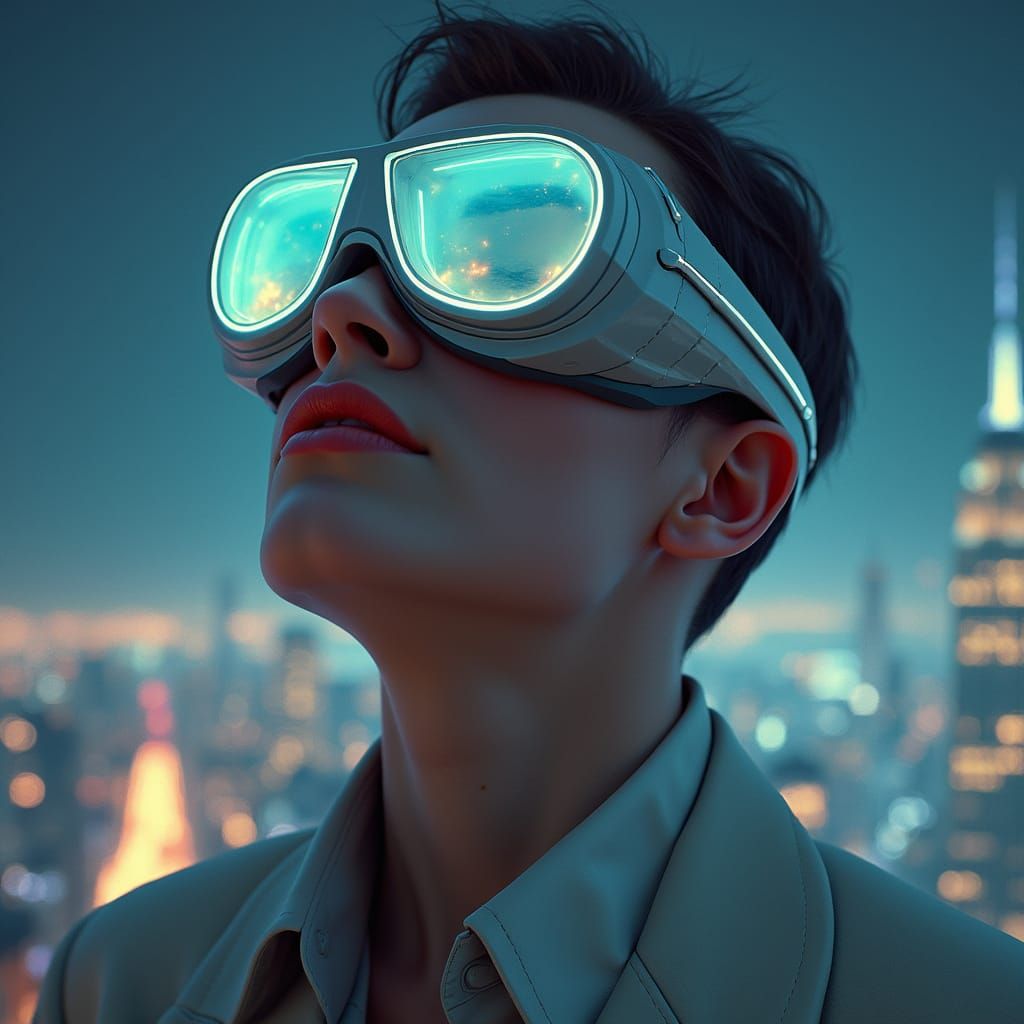 Futuristic Brainrot Relaxing on New York Skyscraper