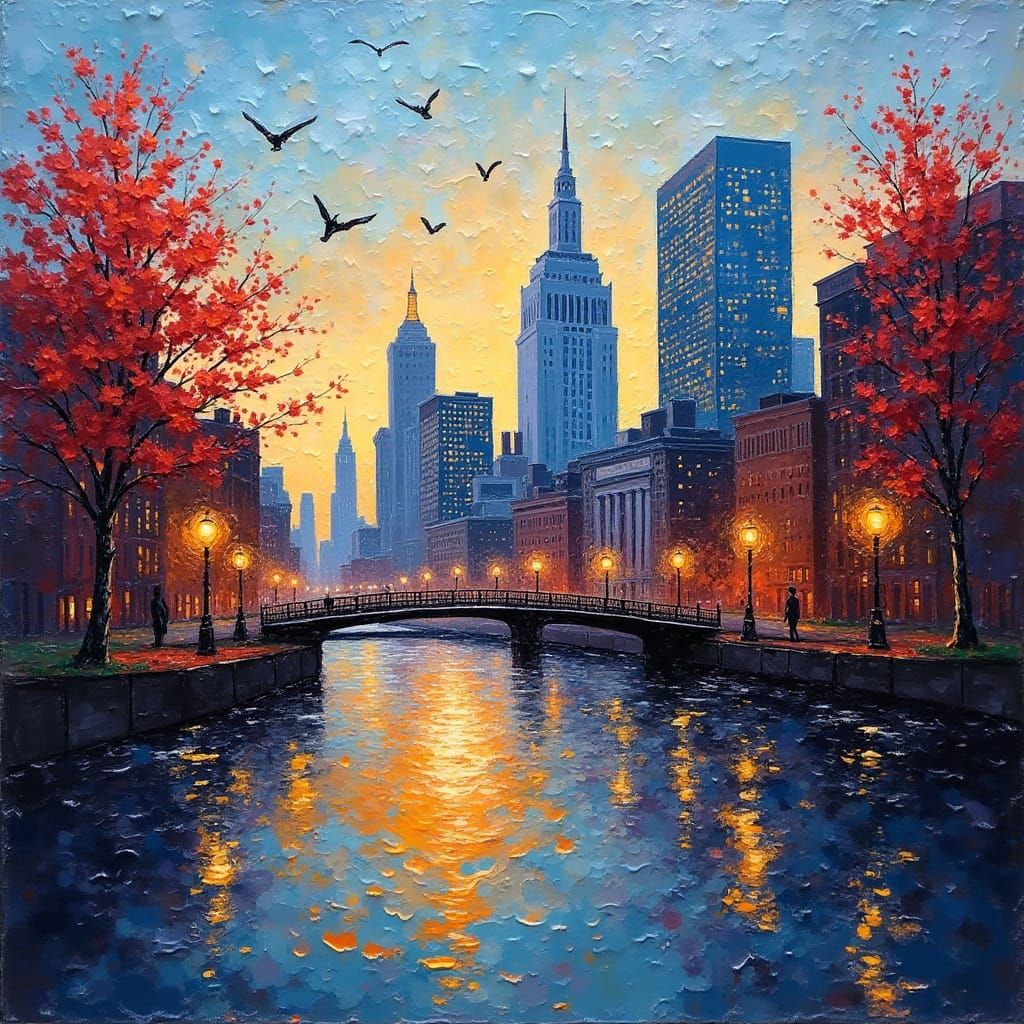 Vibrant Cleveland Evening in Expressionist Oil Painting Styl...
