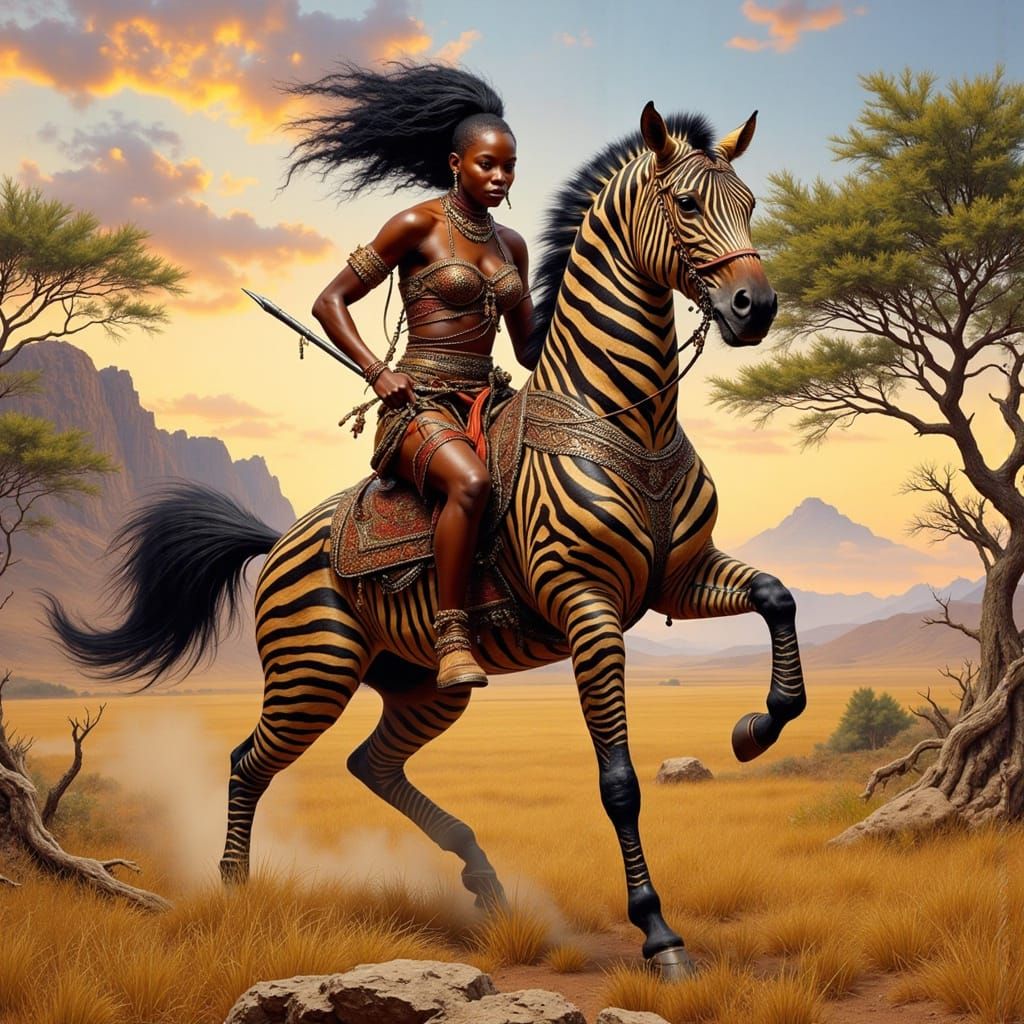 Majestic African Warrior Princess Regains Control of Her Zeb...