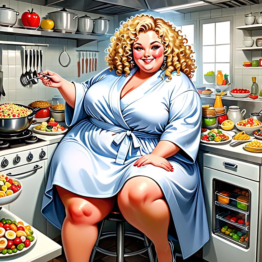 Plus-Size Woman in Food Kitchen
