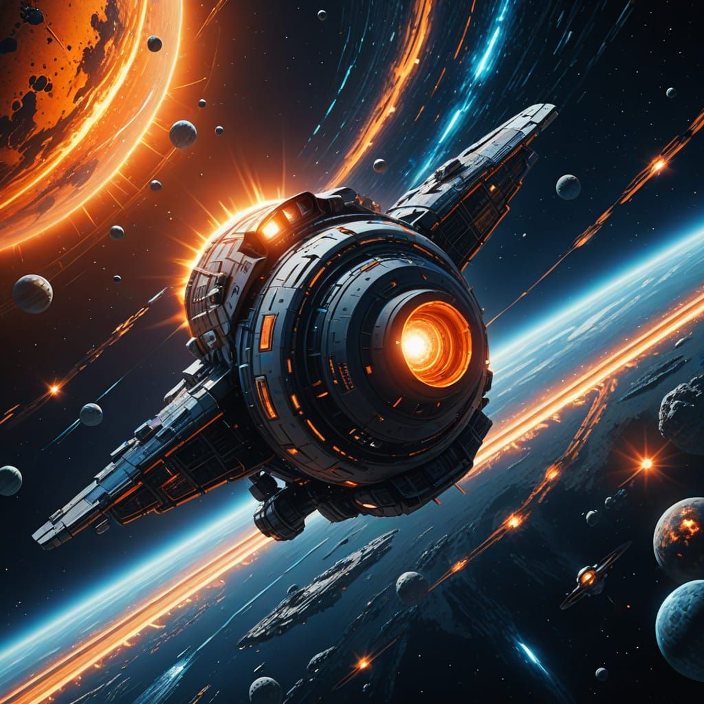 Spacecraft Slingshot Maneuver in Hyper-Realistic Digital Art