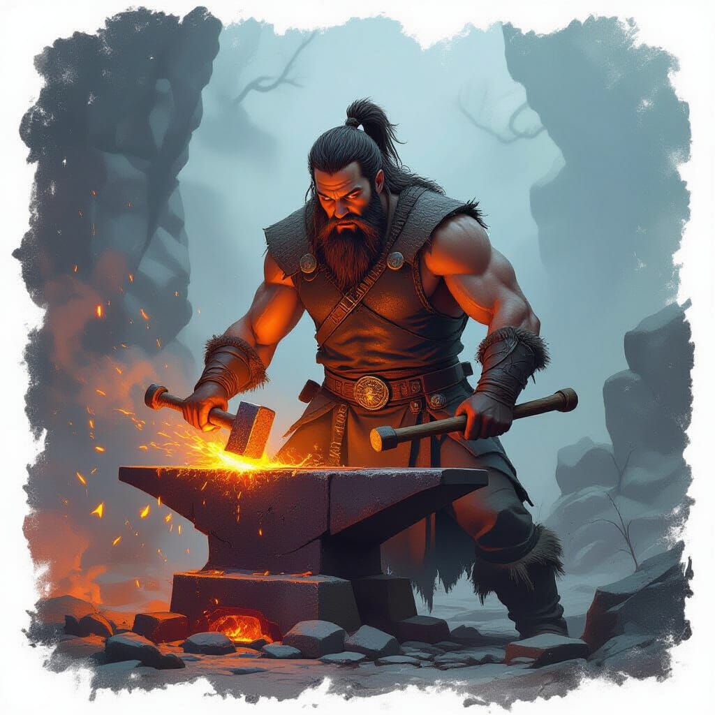 Nephilim Blacksmith at Lava Forge with Hammer