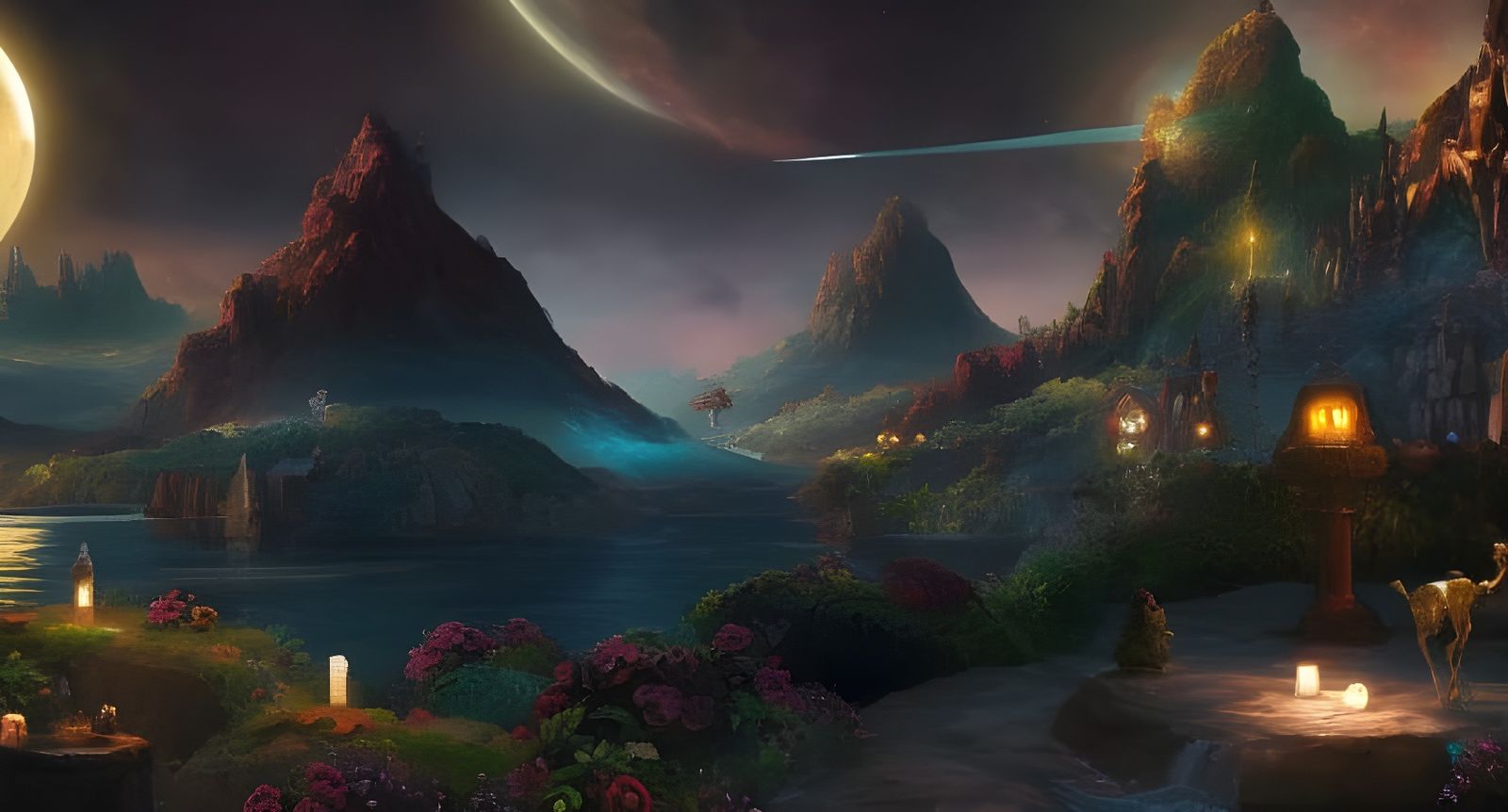 Sci-Fi Alien Zen Garden with Cosmic Sky