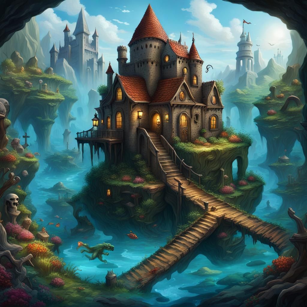 Underwater Fantasy Adventure Game Overworld in Dark Style