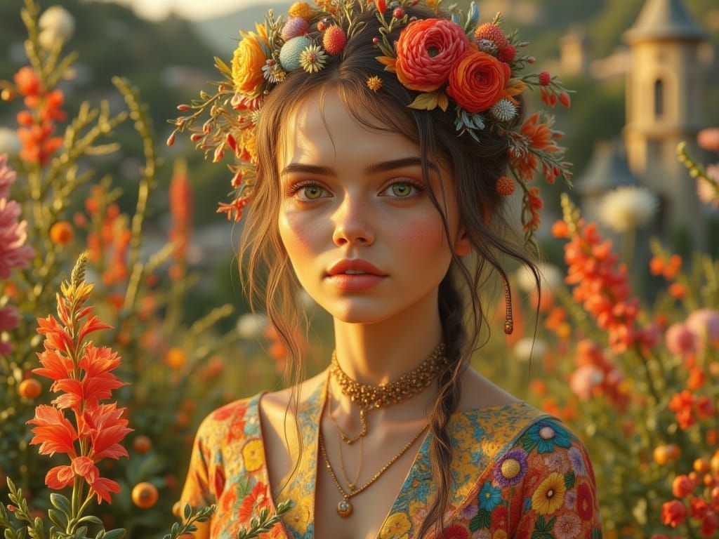 Euphoric Woman in Suburbs: Hyper-Realistic Portrait