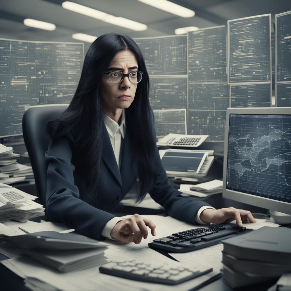Stressed Accountant Working on Computer: Matte Painting
