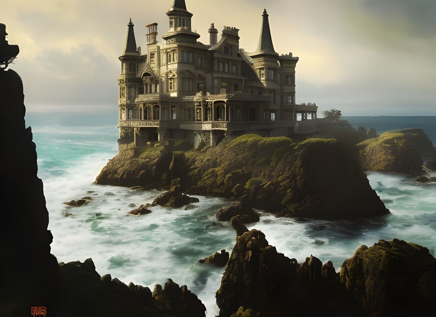 Epic Victorian Haunted Mansion Landscape Painting