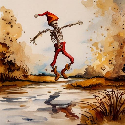 Elf Skeleton jumping in puddles
