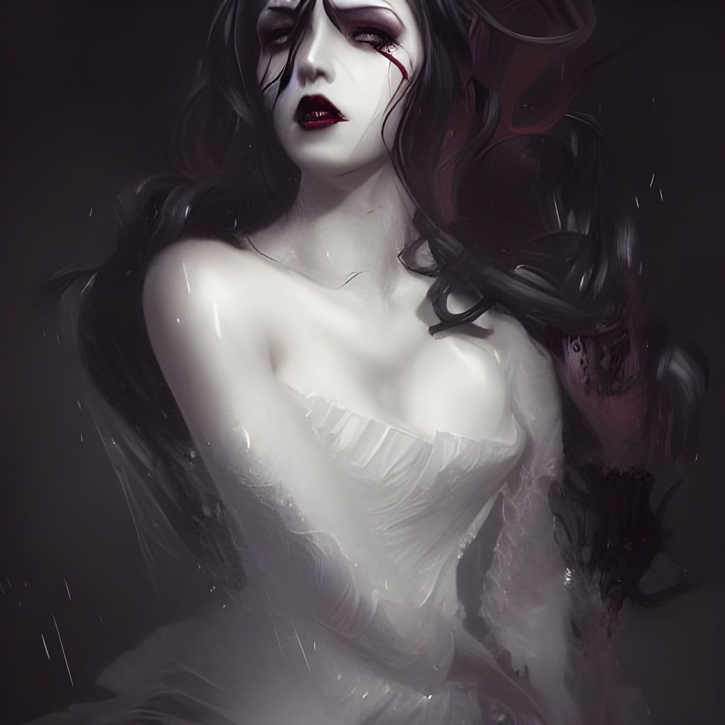 Vampire Bride Portrait in Dark Fantasy Art Nouveau Style