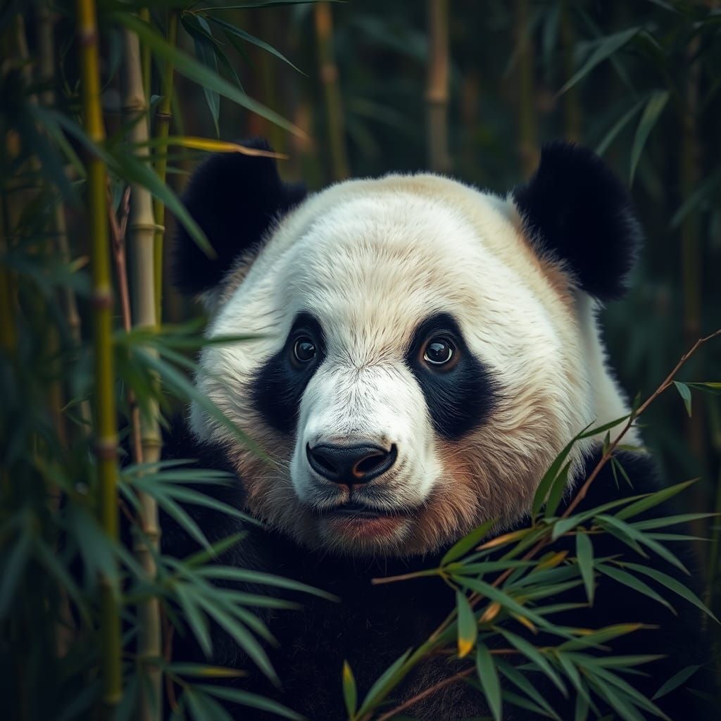 Giant Panda in Bamboo Forest: Hyperrealistic HDR Photo