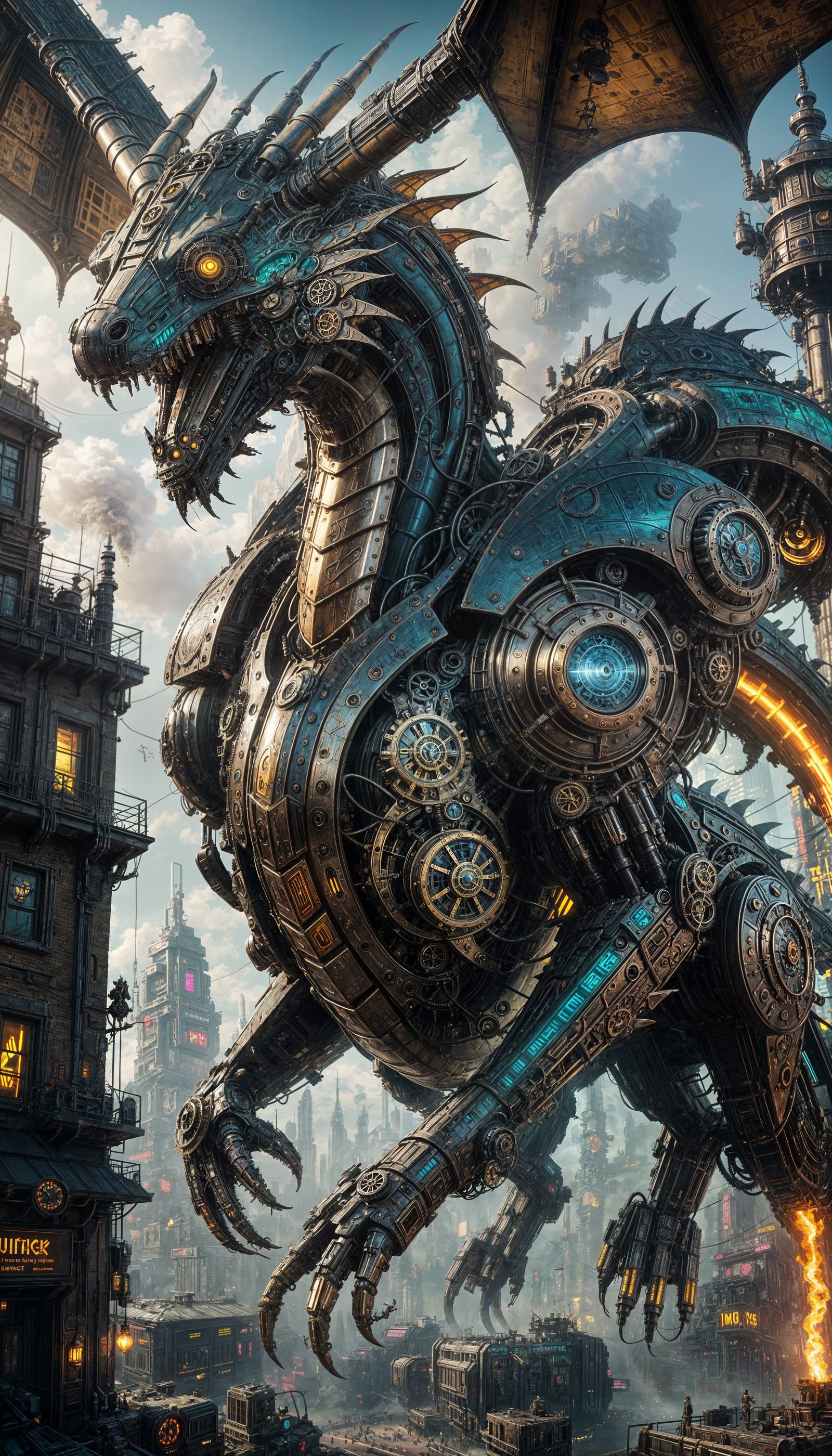 Clockwork Dragon in Cyberpunk Steampunk Style