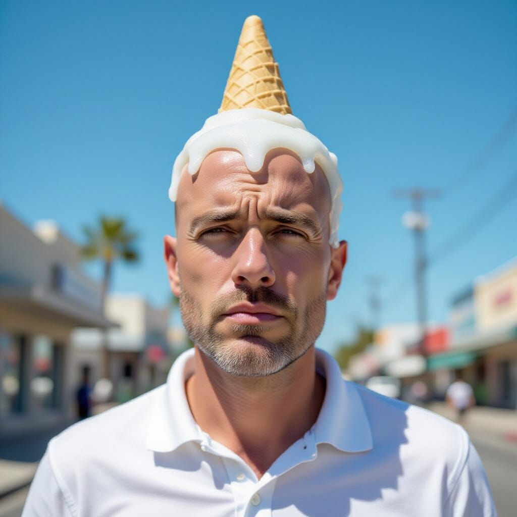 Surreal Melting Head on a Hot Summer Day